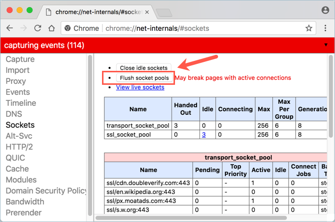 Chrome 中的刷新套接字池