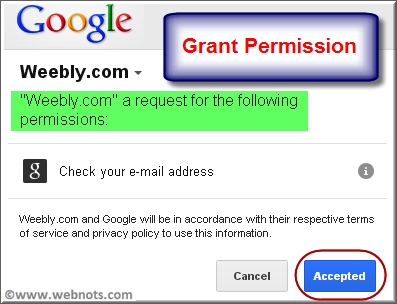 授予 Google 使用 Weebly 应用程序的权限
