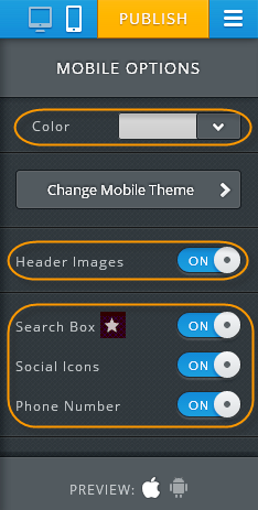 Weebly 移动编辑器设计选项