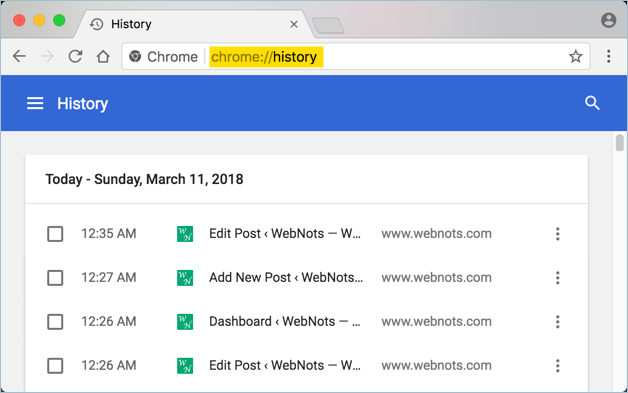 从历史中打开网站