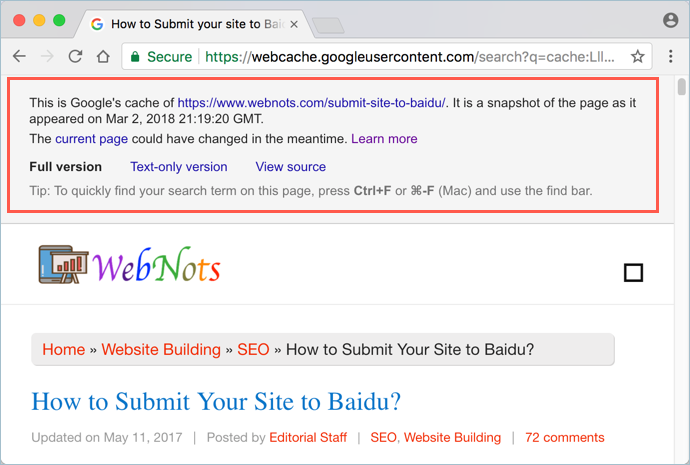 从 Google 搜索打开缓存页面