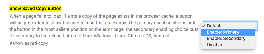 启用 Chrome 标志以显示已保存的副本