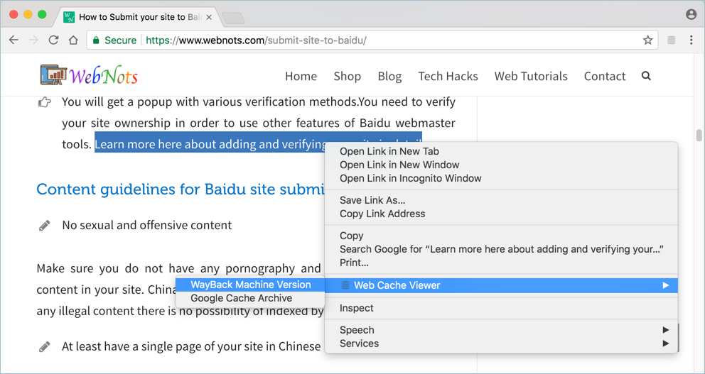 使用 Chrome 扩展查看缓存页面