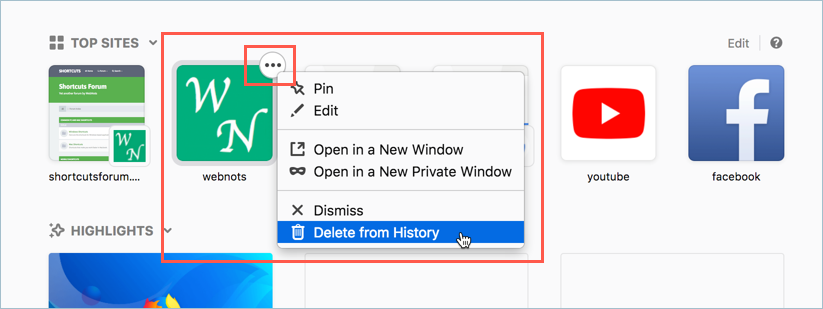 在 Firefox 中删除单个站点历史记录