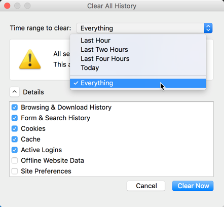 在 Firefox 中清除完整的浏览历史记录