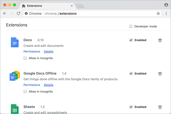 普通 Chrome 扩展程序视图