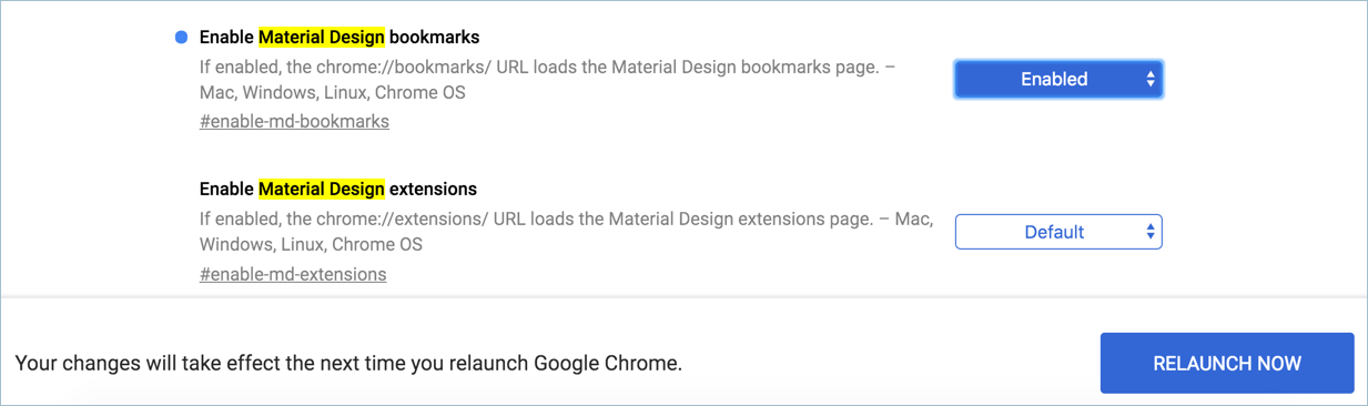在启用 Material Design 的情况下重新启动 Chrome