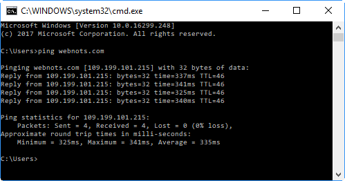 在 Windows 中 Ping 网站
