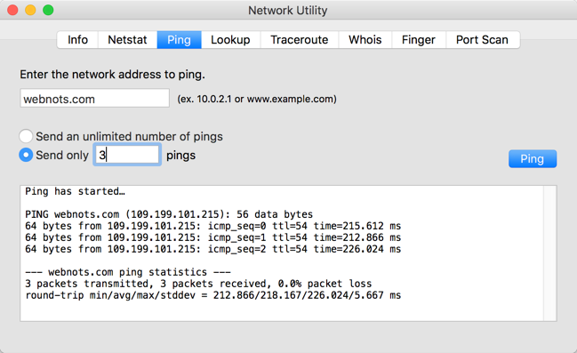 在 Mac 中 Ping 网站