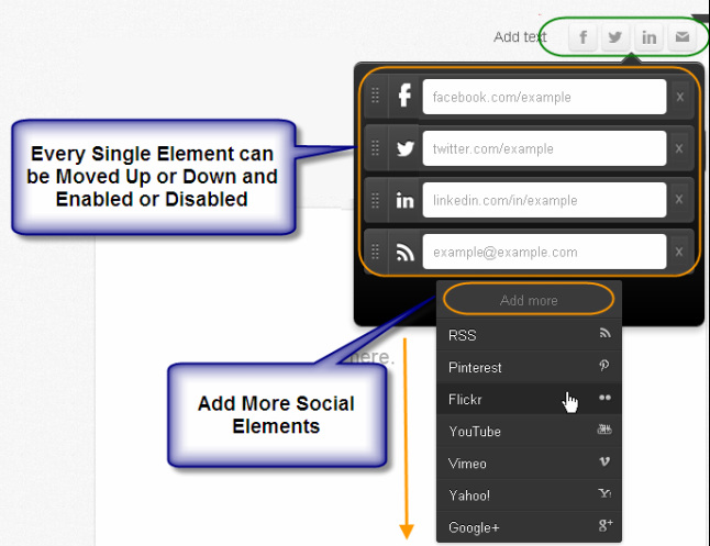 Weebly - 社交图标、电话号码和搜索框