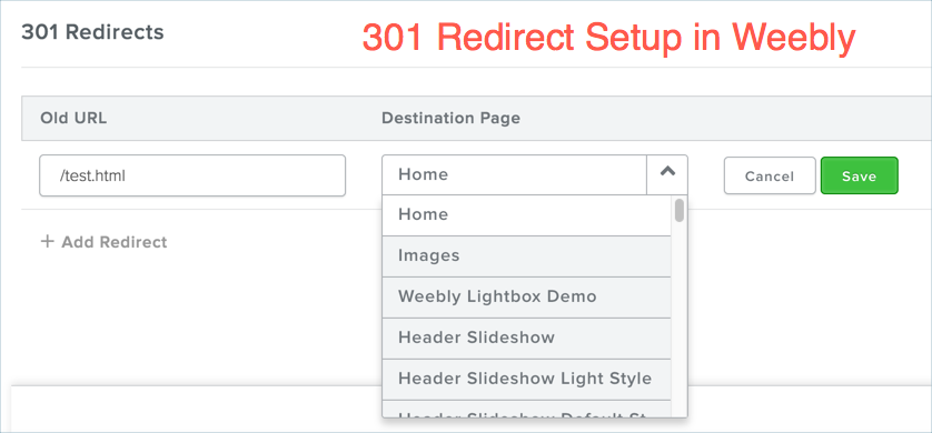 在 Weebly 中配置 301 重定向