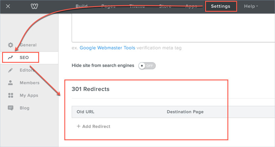 Weebly 中的 301 重定向部分