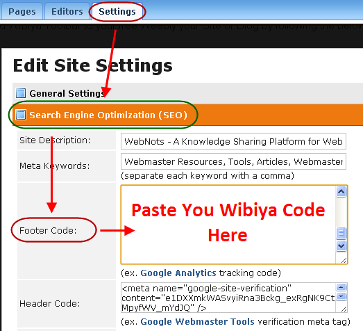 在 Weebly 网站中粘贴 Wibiya 代码