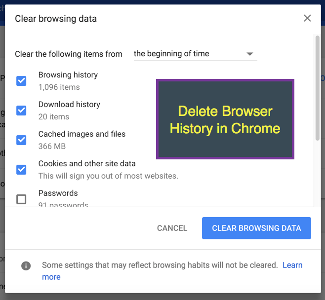 在 Chrome 中删除浏览器历史记录