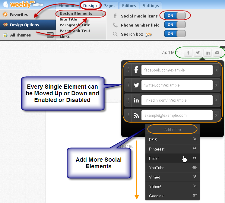在 Weebly 标题中启用社交元素