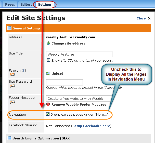 在 Weebly 站点中取消分组页面