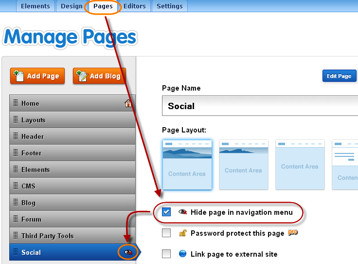 在 Weebly 网站导航中隐藏页面