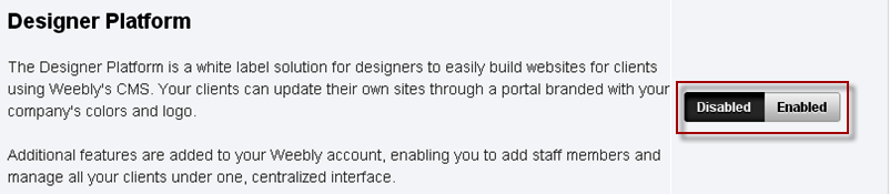 启用或禁用 Weebly Designer 平台
