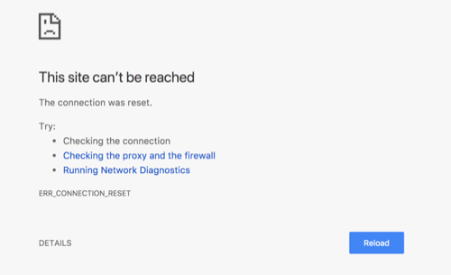 Chrome 中的 ERR_CONNECTION_RESET 错误