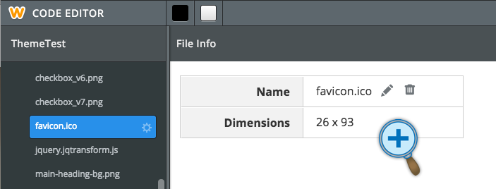 在 Weebly 主题编辑器中查看上传的 Favicon 文件