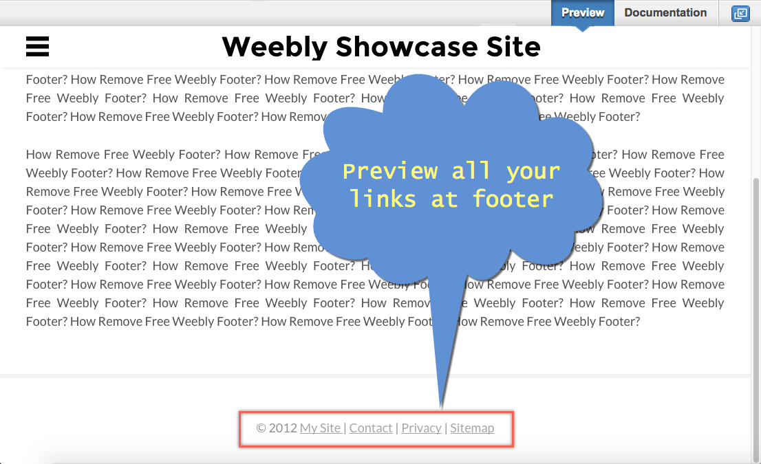 Weebly 中的自定义页脚预览