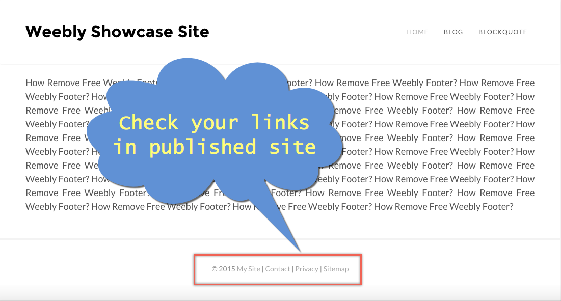 检查已发布的 Weebly 网站中的页脚链接