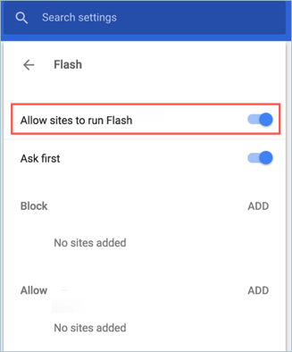 旧版本中的 Chrome Flash 设置