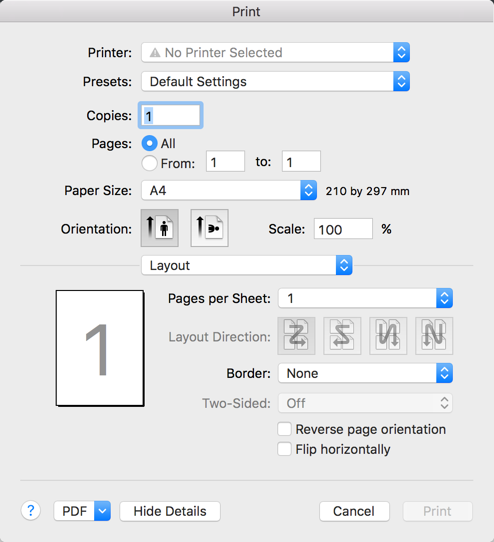 使用默认系统打印对话框进行 PDF 转换