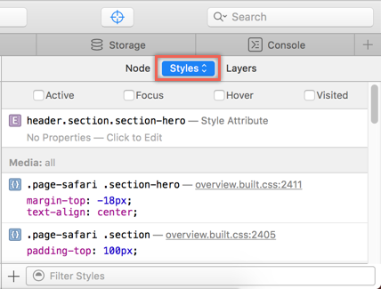 在 Safari 中查看元素 CSS