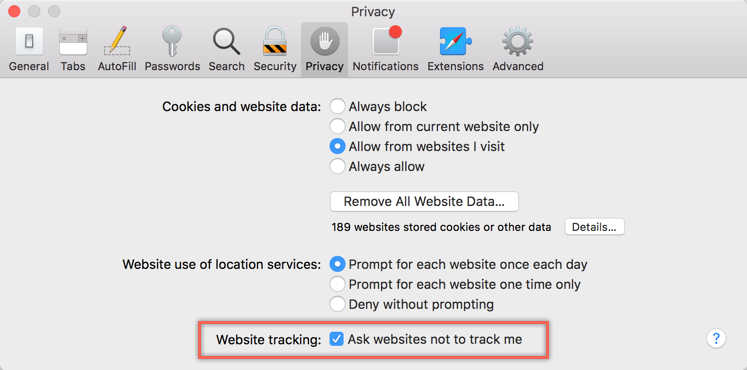 在 Safari 中禁用网站跟踪