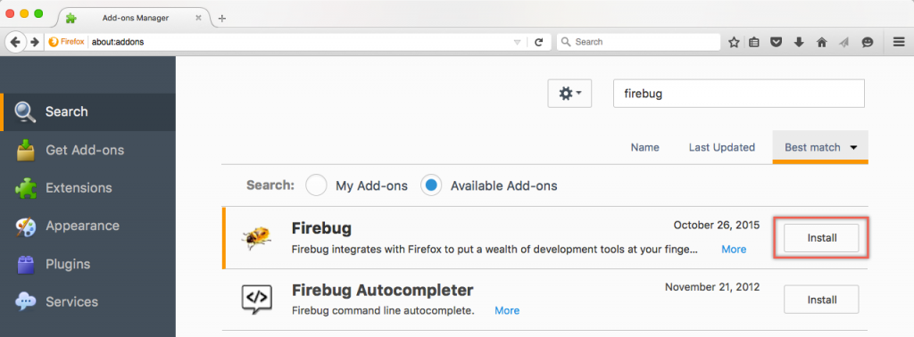 在 Firefox 中安装 Firebug