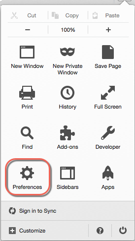 在 Firefox 中打开首选项