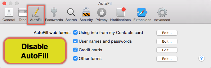 在 Safari 中禁用自动填充