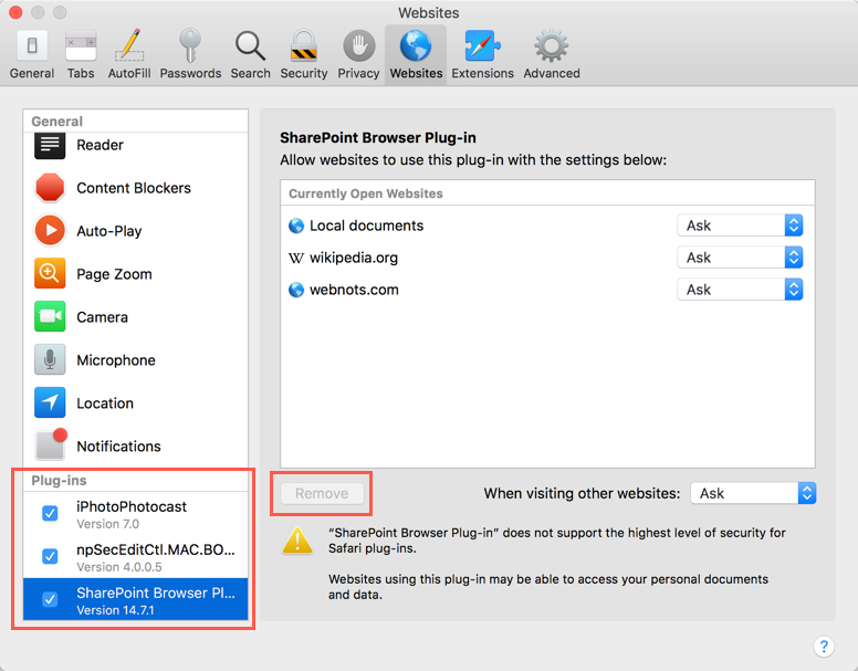 在 Safari 中管理插件