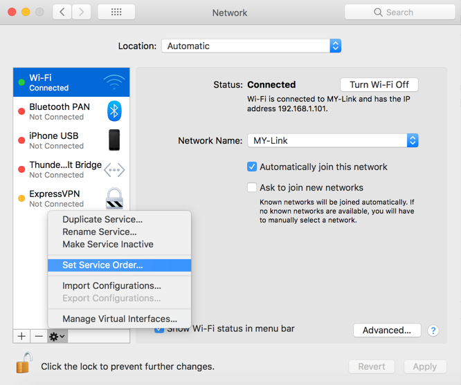 在 Mac 中更改网络服务顺序
