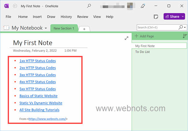 在 OneNote 中粘贴超链接标题