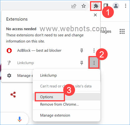 打开 Linkclump 扩展选项