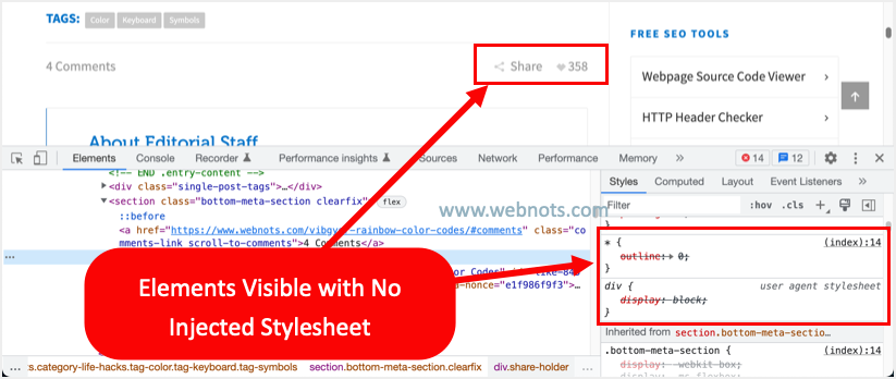 没有注入样式表的元素可见