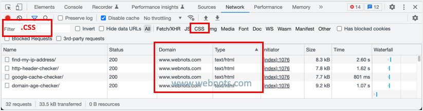 在 Chrome 开发者工具中过滤 CSS 资源