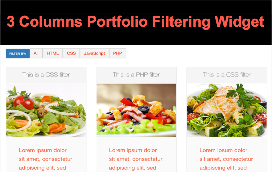 3 Columns Portfolio Filtering Widget