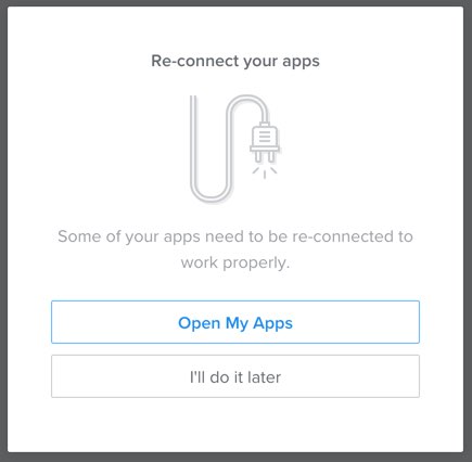 重新连接 Weebly 应用程序的弹出窗口