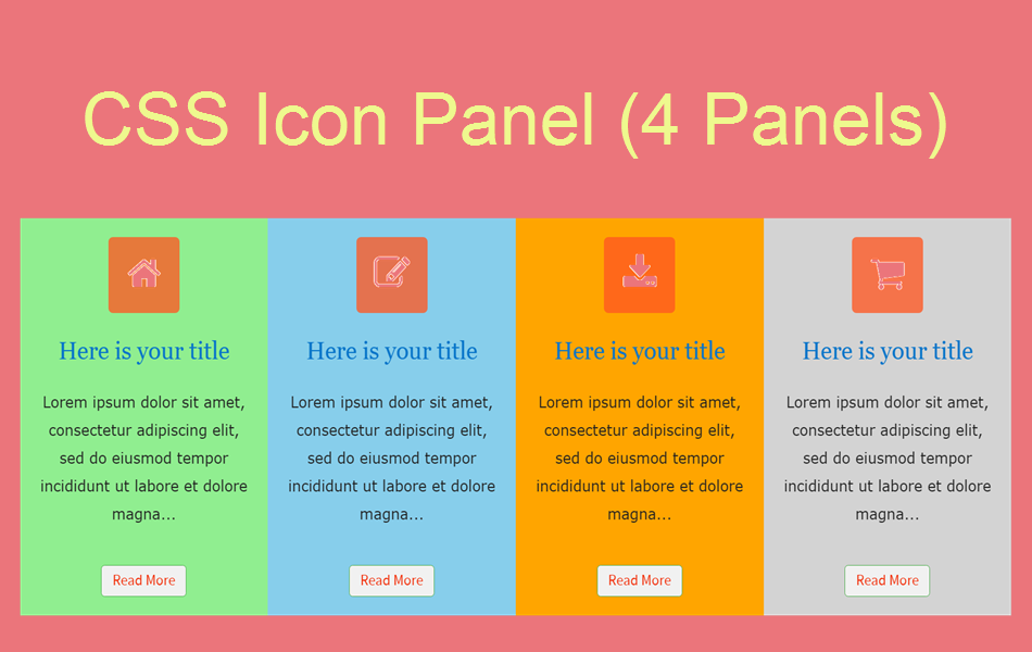 CSS Icon Panel 4 Panels