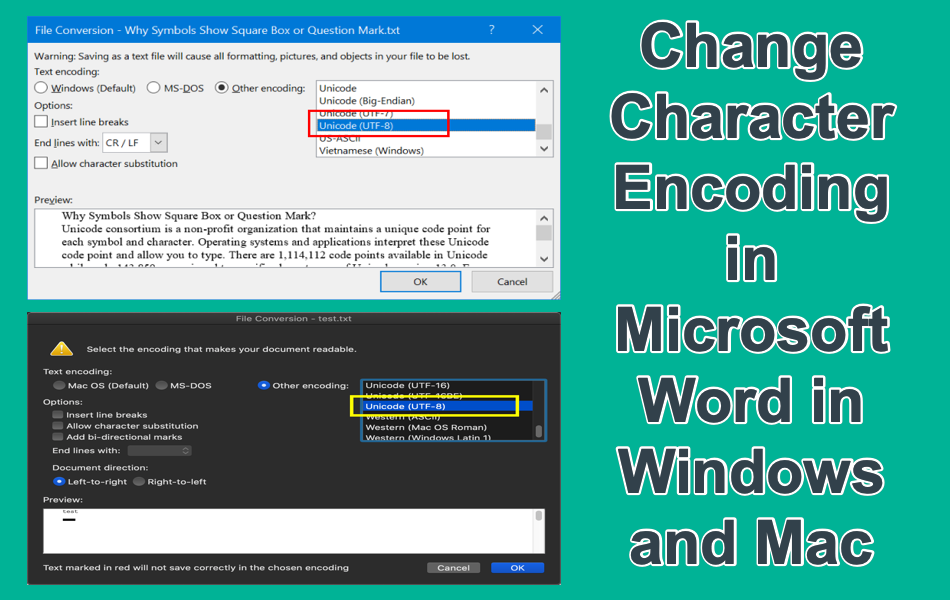 Change Character Encoding in Microsoft Word in Windows and Mac