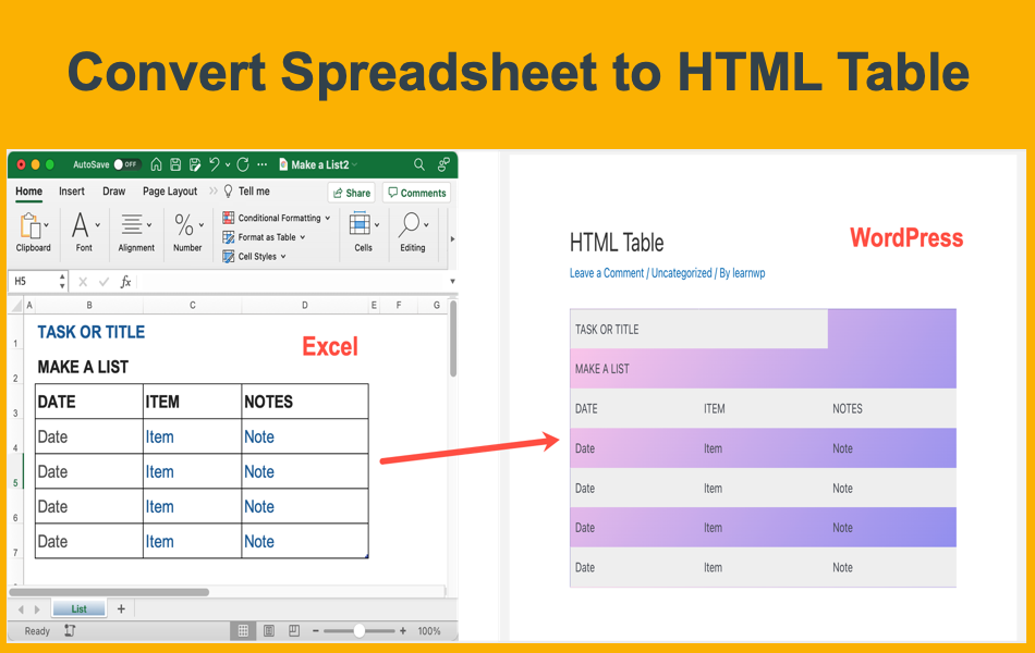 Convert Spreadsheet to HTML Table