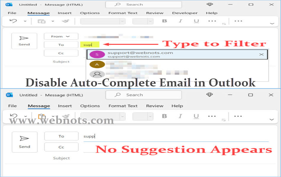 Disable Auto Complete Email in Outlook