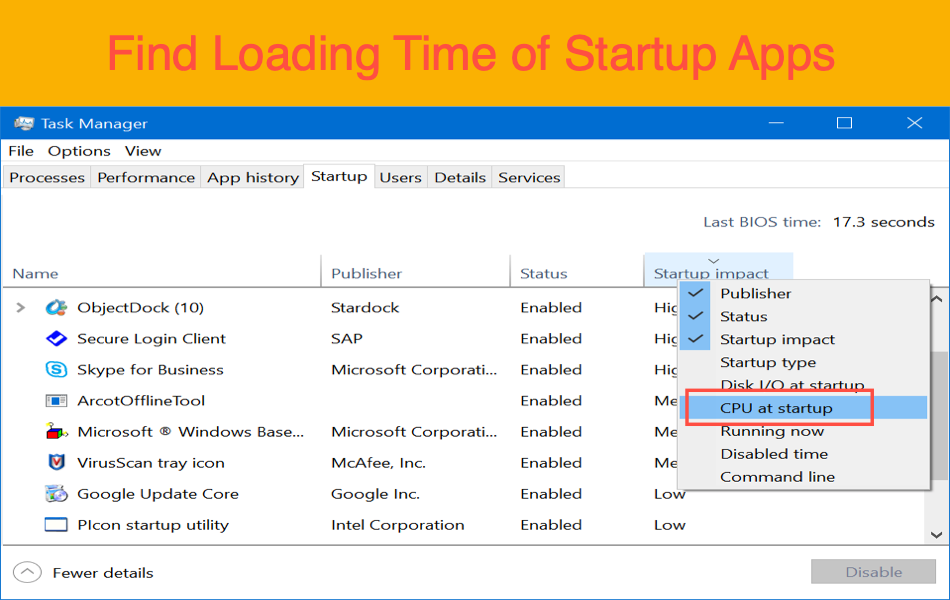 Find Loading Time of Startup Apps