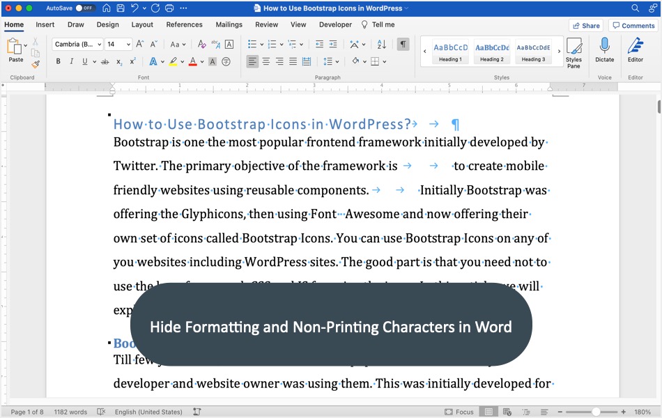 Hide Formatting and Non Printing Characters in Word