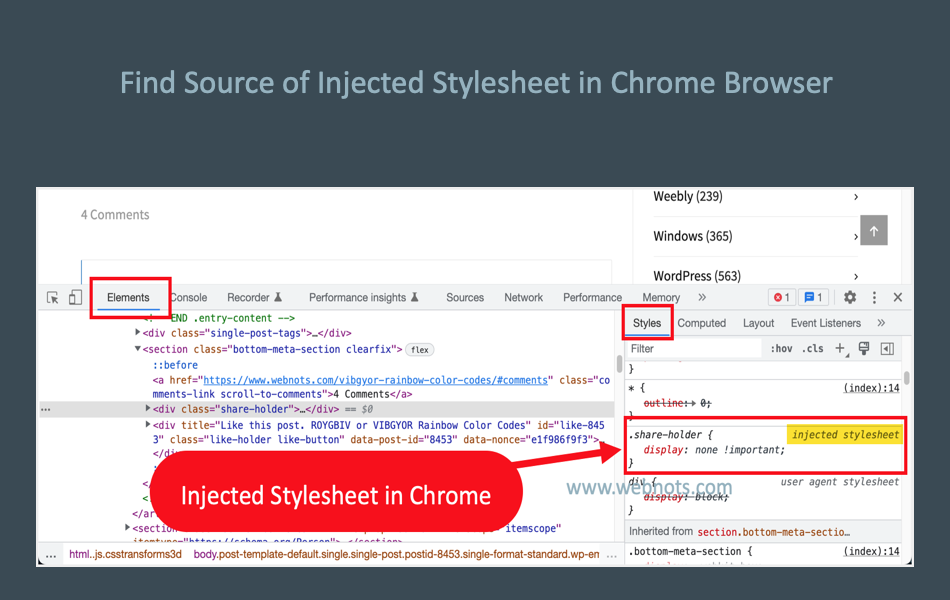 How to Find Source of Injected Stylesheet in Chrome Browser