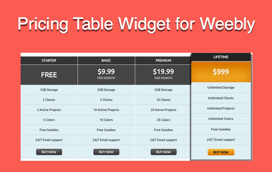 Pricing Table Widget for Weebly