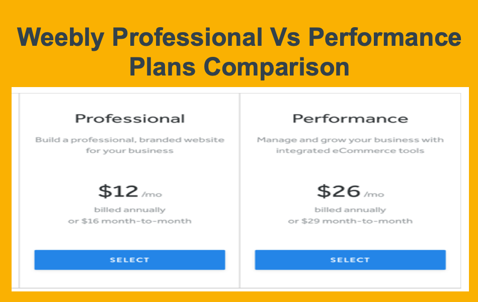 Weebly Professional Vs Performance Plans Comparison